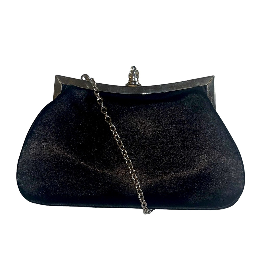 Black Satin Clutch Bag with Wristlet chain